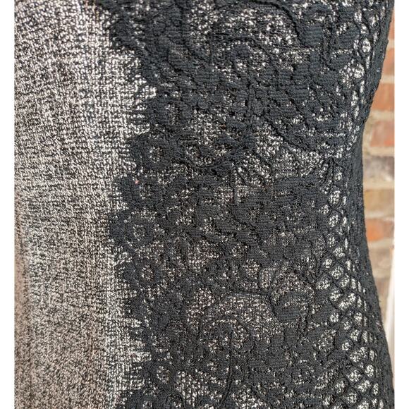 Betsey Johnson Sheath Dress 6 Gray Black Tweed Cap Sleeve Lace Trim Cocktail - Picture 5 of 7